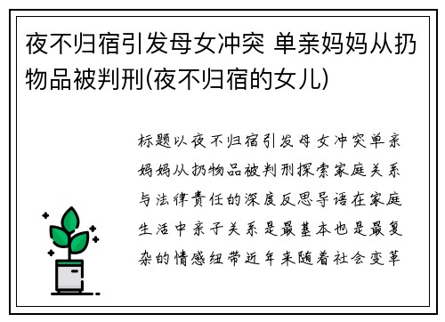夜不归宿引发母女冲突 单亲妈妈从扔物品被判刑(夜不归宿的女儿)